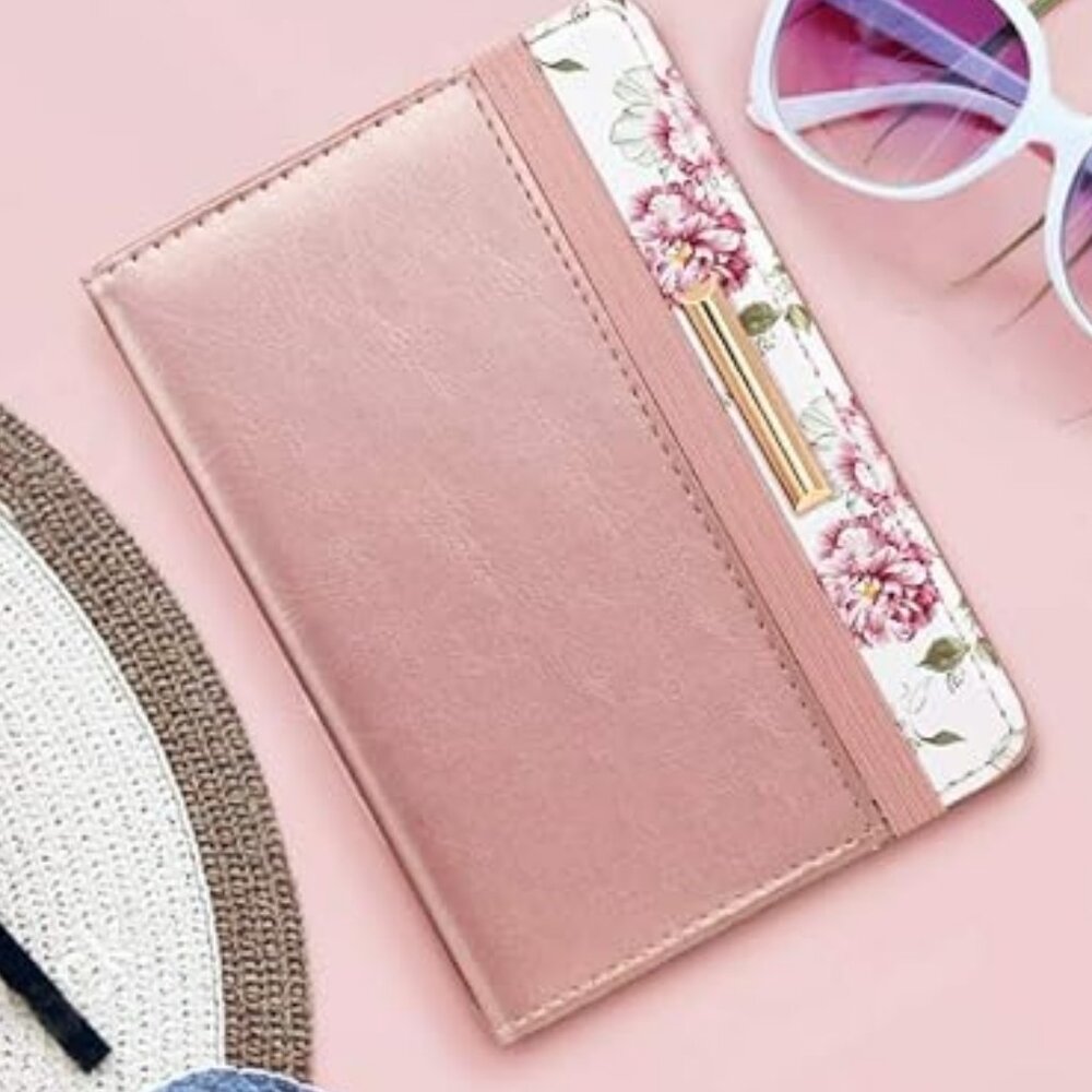 Passport Holder Cover Travel RFID Blocking Passport Cover Rose Gold Cute Flowers